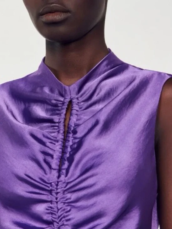 Sandro Titanic Satin Ruched Purple Dress size 36 (US 4) - Picture 3 of 12